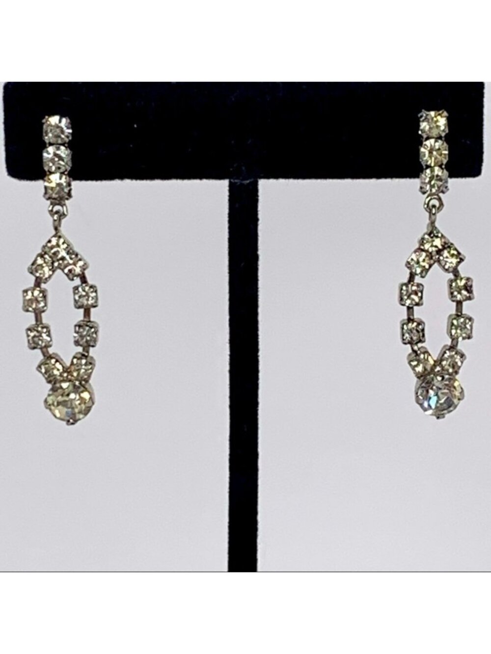 VINTAGE EARRINGS Pierced Ear posts Rhinestones Dangling Silver color OS fits all